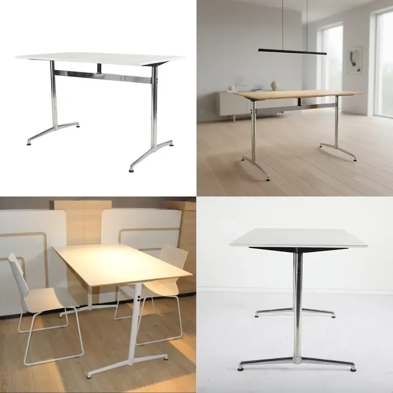 Modern Stainless Steel Frame Wood Faced Rectangular Dining Table 4 Seats Durable Stable For Home And Commercial Use