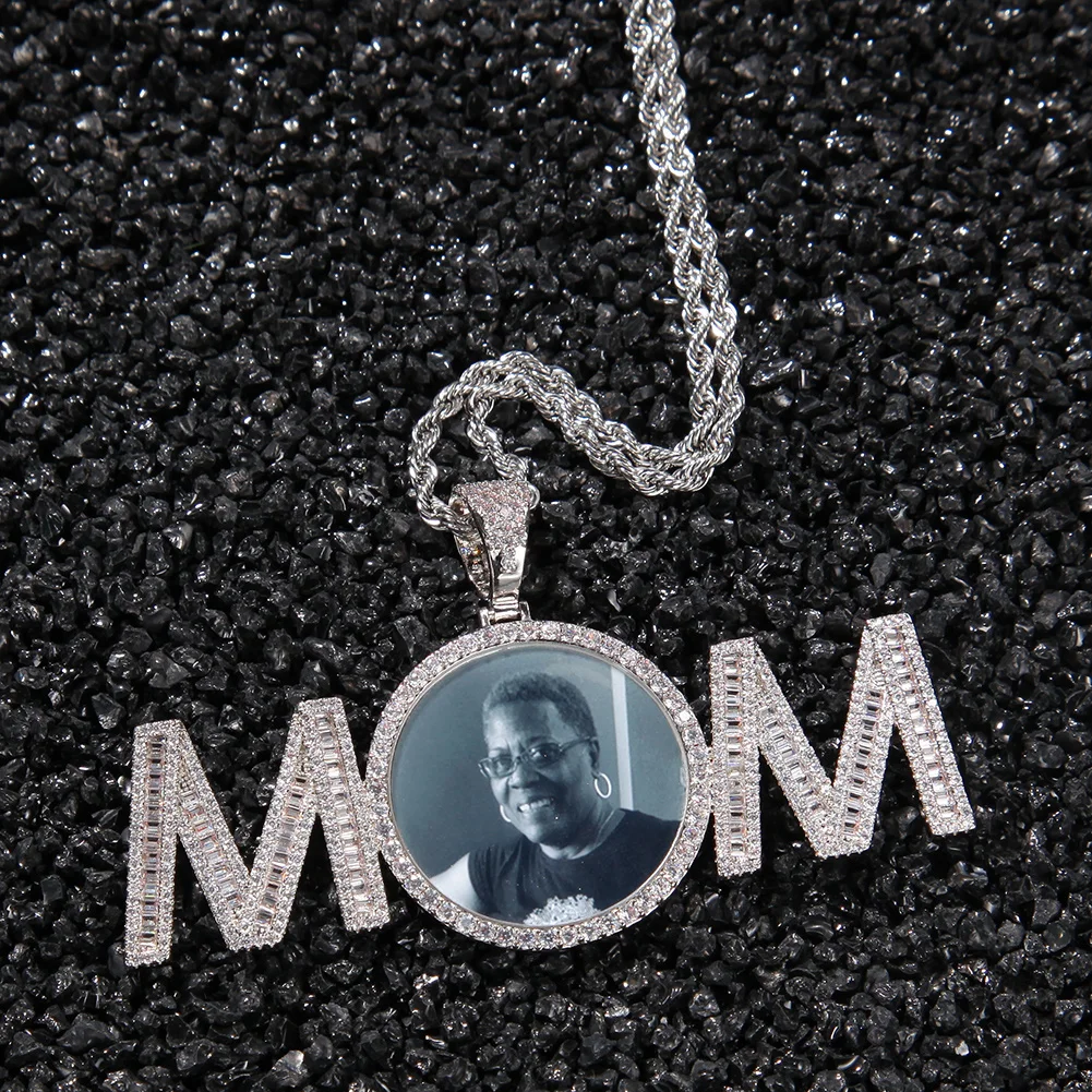 

Uwin Custom Photo Pendant MOM I Love U Medallion Cubic Zircon DIY Letter Necklace Fashion Hiphop Jewelry Gifts For Women