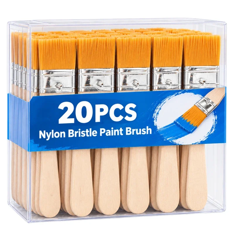 20/5PCS Wooden Handle Nylon Bristle Brush Multi-purpose Flat Art Paint Brush For DIY Crafts Wall Painting Dust Cleaning Supplies