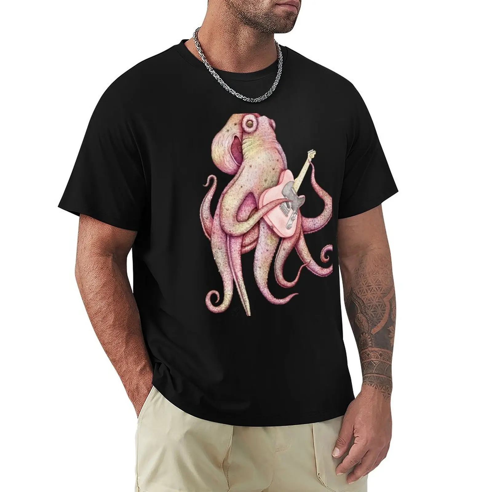 POLAH - the axe wielding Octopus - Red T-Shirt vintage summer top anime t shirts Men's t-shirt