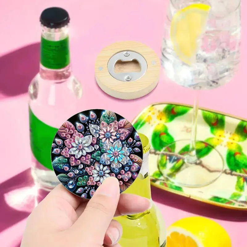1 قطعة فتاحة الزجاجات زهرة DIY الماس اللوحة الفنية مجموعة غطاء زجاجة فتاحة شكل خاص كريستال الماس الاصطناعي عملية الفسيفساء