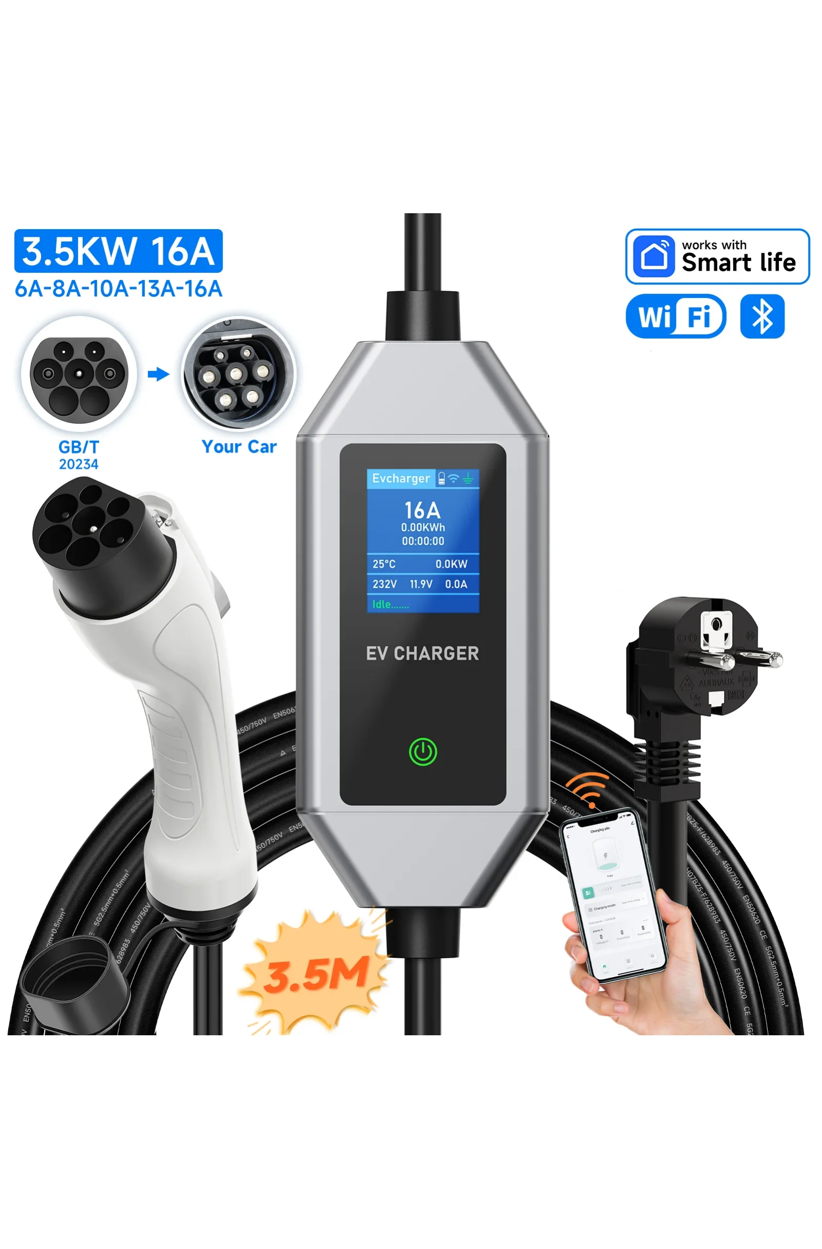 

JNTAFEV 3,6 кВт зарядное устройство для электромобиля 16A GB/T портативное зарядное устройство Smart APP Wi-Fi управление зарядное устройство для быстрой зарядки автомобильных аксессуаров