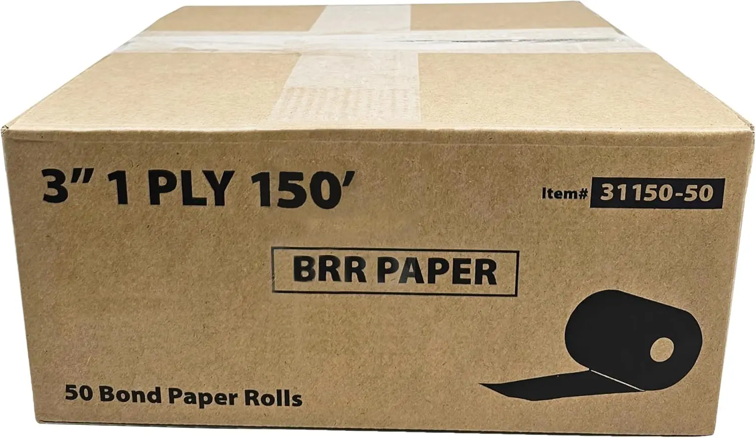 Papel de recibo para impresora de cocina, accesorio de 1 capa de 3 "x 150 ', 50 rollos, 48 GSM, Pos, caja registradora, cinta REQ erc30/34/38 o star