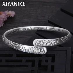 XIYANIKE Vintage Thai Silver Lotus Flower Cuff Bracelet For Women Girl Ethnic Fashion New Jewelry Party Lady Gift pulseras mujer