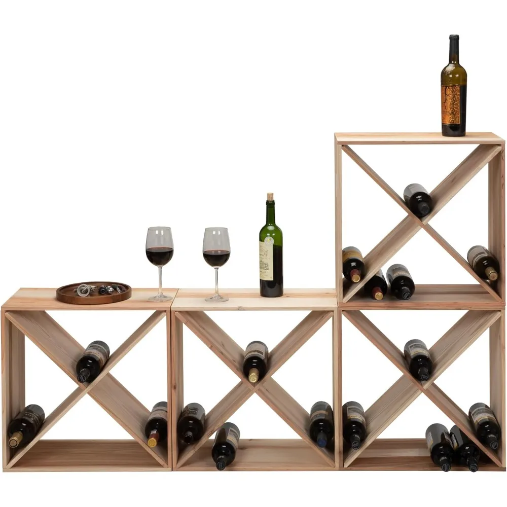

Set of 4 24 Bottle Wine Rack Solid Wood Holder Cube Bar Storage Cellar Stackable Kitchen Decor Tabletop Champagne Rack