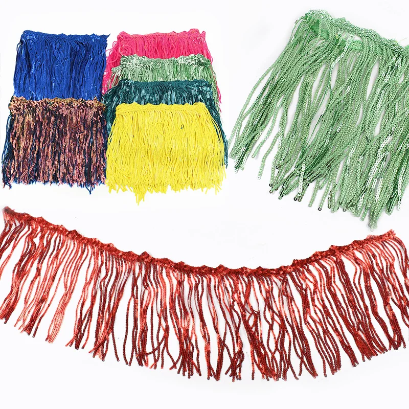 

2/10Yards 17cm Sequins Tassels Fringe Latin Dress Lace Trim Clothes Decorative Trimmings Stitching Fringes Sewing Accessories