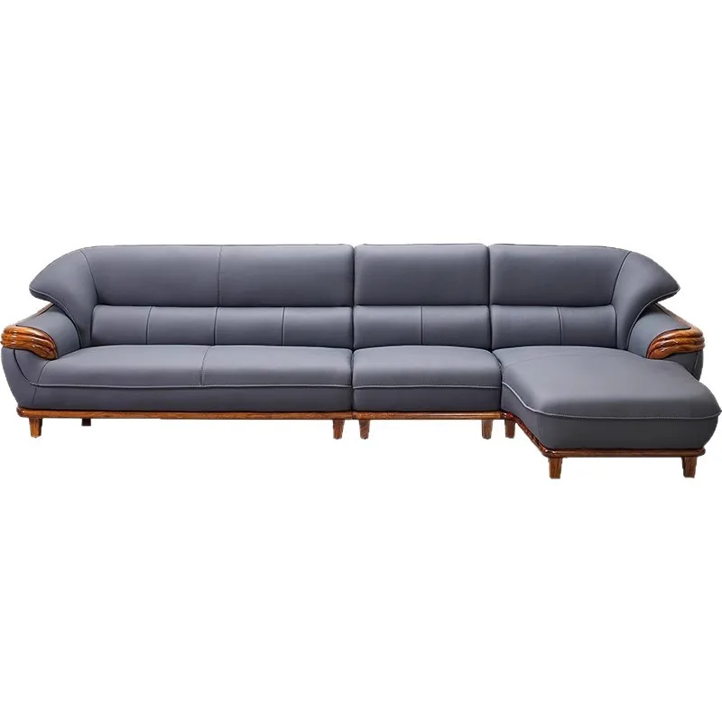 

Modern, minimalist, ebony, leather, sofa, new Chinese style, living room, solid wood