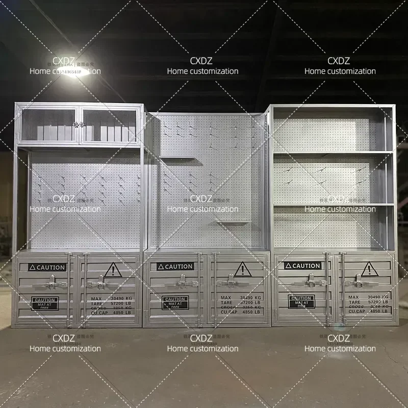 Industrial wind wrought iron display cabinet Hole plate Commercial tools Container exhibition cabinet Sample figure product
