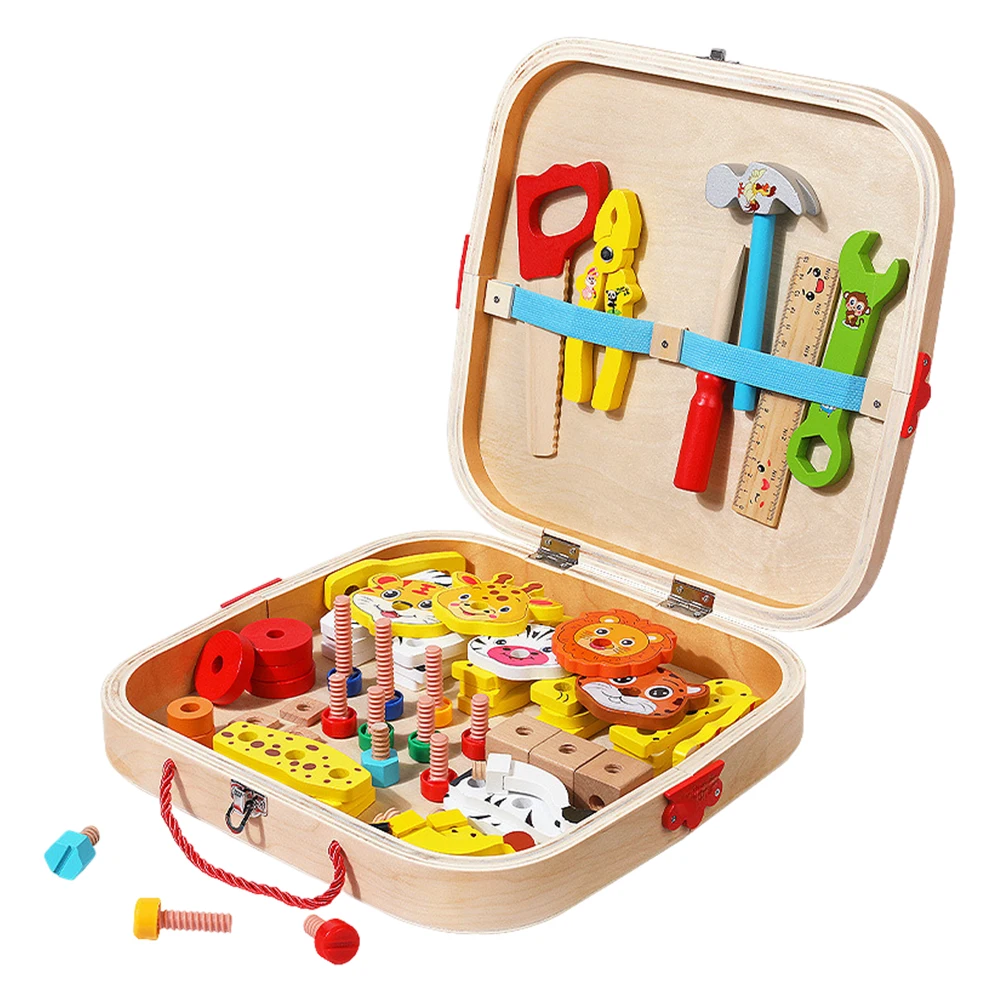 Kinder-Werkzeugkasten Kreatives DIY-Spielzeug Schrauben- und Muttern-Entfernungs-Set Holzbausteine für Jungen und Mädchen mit Aufbewahrungsbox für Kinder von 3-6 Jahren – Detail 1