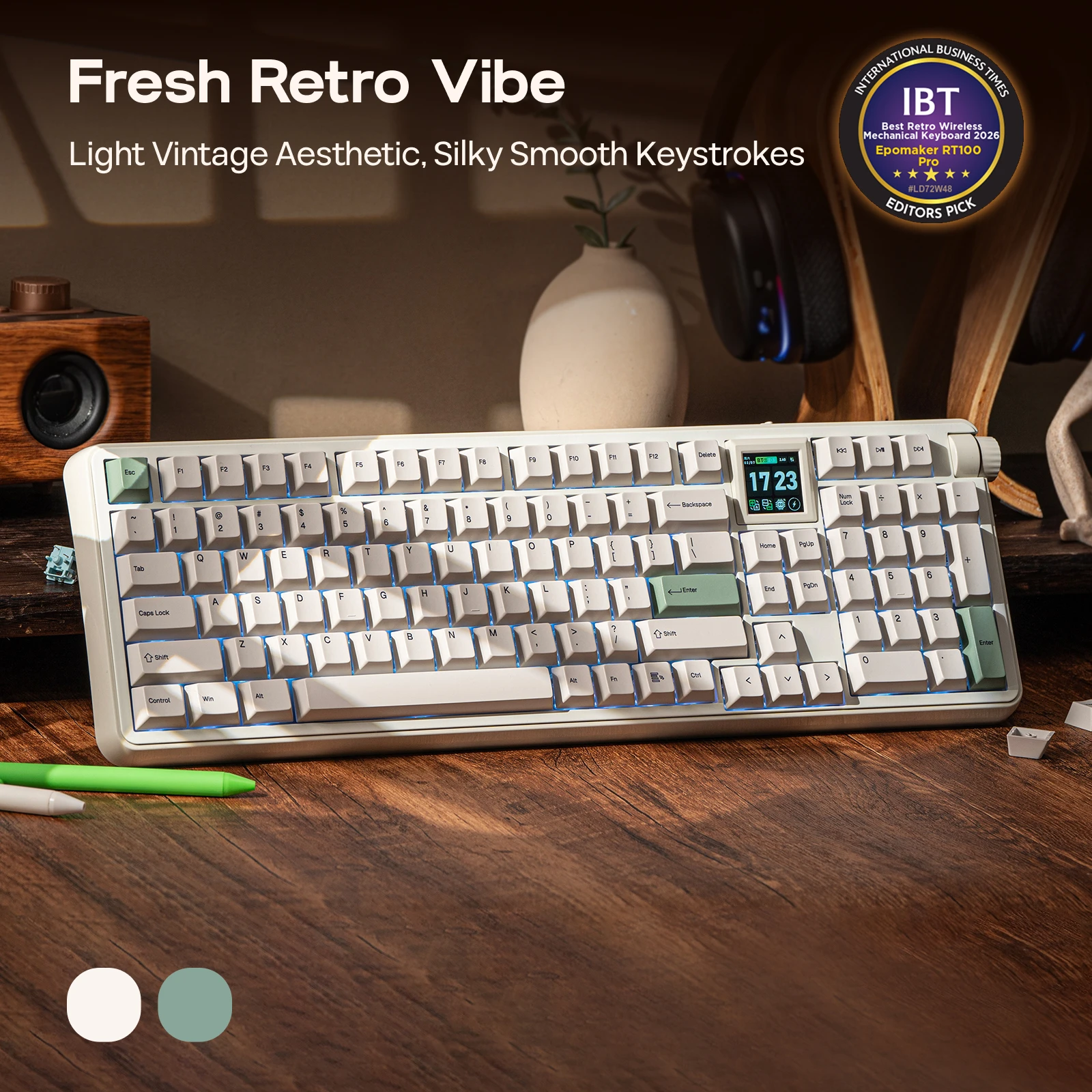 EPOMAKER RT100 PRO 100% ANSI US Layout Wired/BT/2.4Ghz Wireless Mechanical Gaming Keyboard 1.54" Smart Display and Side Control