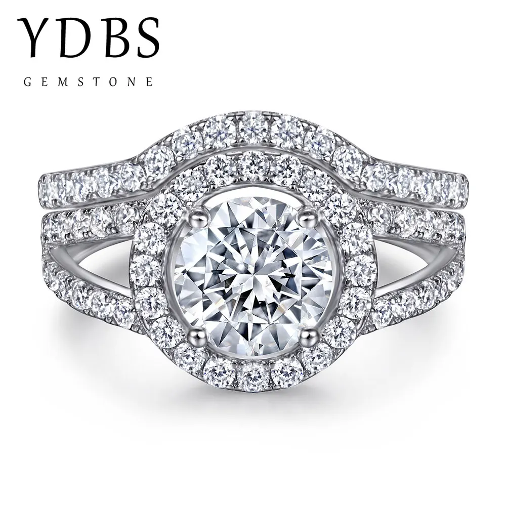

D Color Cushion Cut 1.5Carat Moissanite Engagement Ring Halo Ring Set 14k White Gold Fine Ring for Women