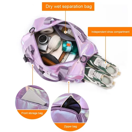 Imagen 2 del producto Bolsa de lona holográfica Glamour: bolso de hombro espacioso y elegante con compartimento para zapatos para escapes de fin de semana sin esfuerzo -