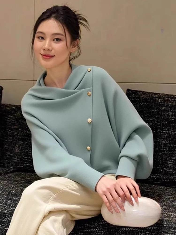 

Вязаный свитер Ele Long Sve: Новый дизайн, повседневный стиль, модный асимметричный крой, корейский стиль, офисная одежда