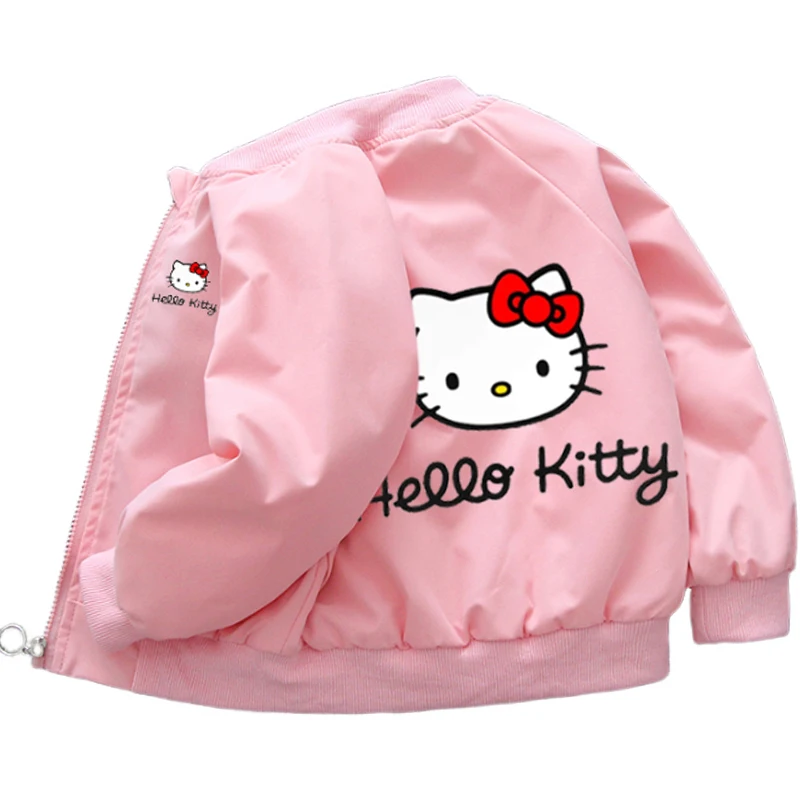 Sanrio Hello Kitty Girls Jacket Coats 2024 Spring Autumn Baby Kids Cartoon Long Sleeve Zipper Casual Outerwear Children Clothing