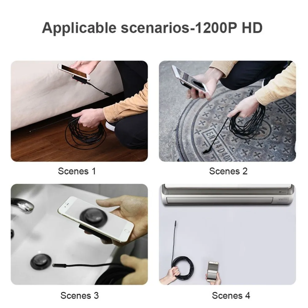 Wireless Endoscope USB Borescope Inspection Camera 1200P HD Wifi Snake Automobile Camera IP68 with 8 LED for Android IOS PC