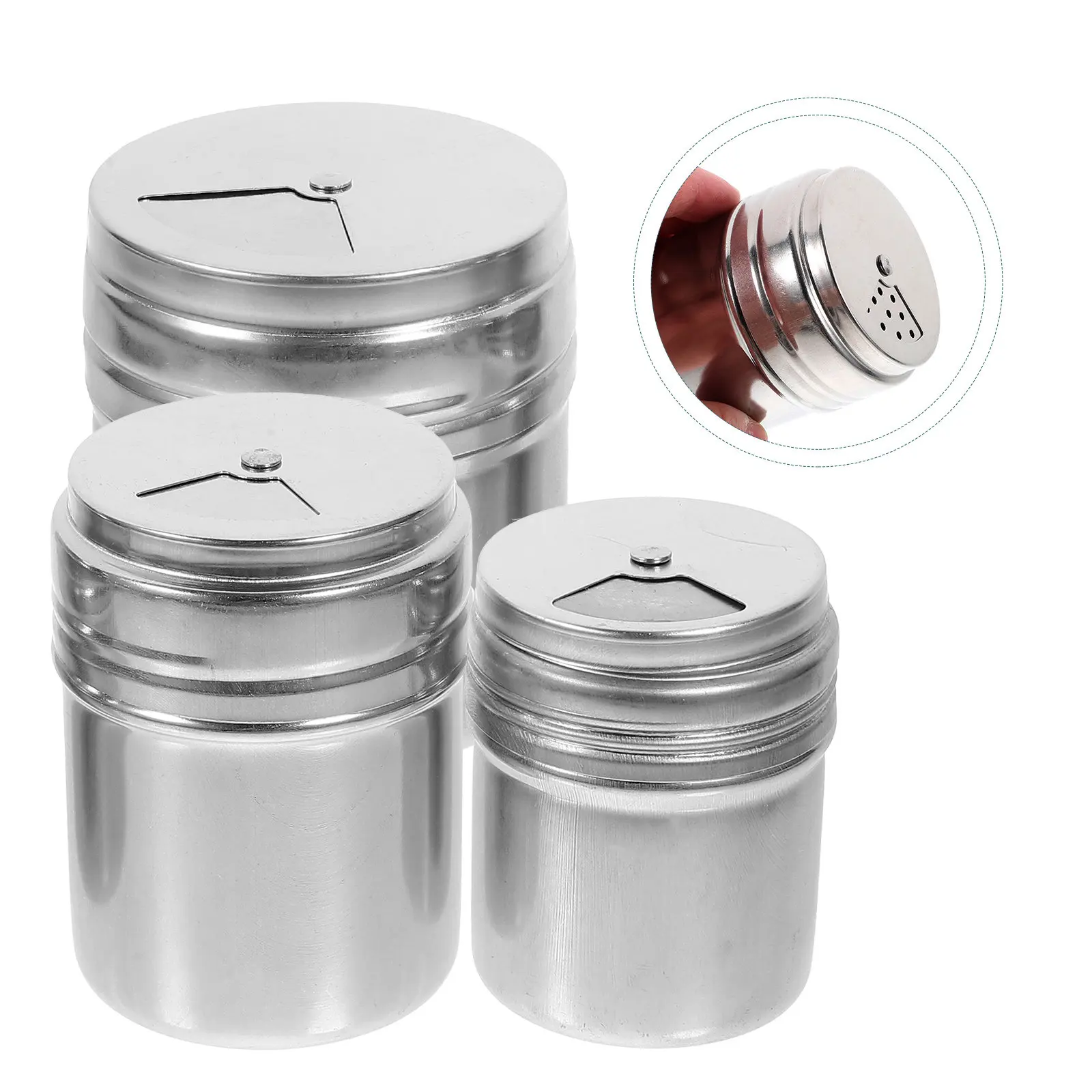 3Pcs Multipurpose Seasoning Jar Stainless Steel Salt Pepper Shakers Kitchen Storage Bottles Restaurant Barbecue Toothpick Holder