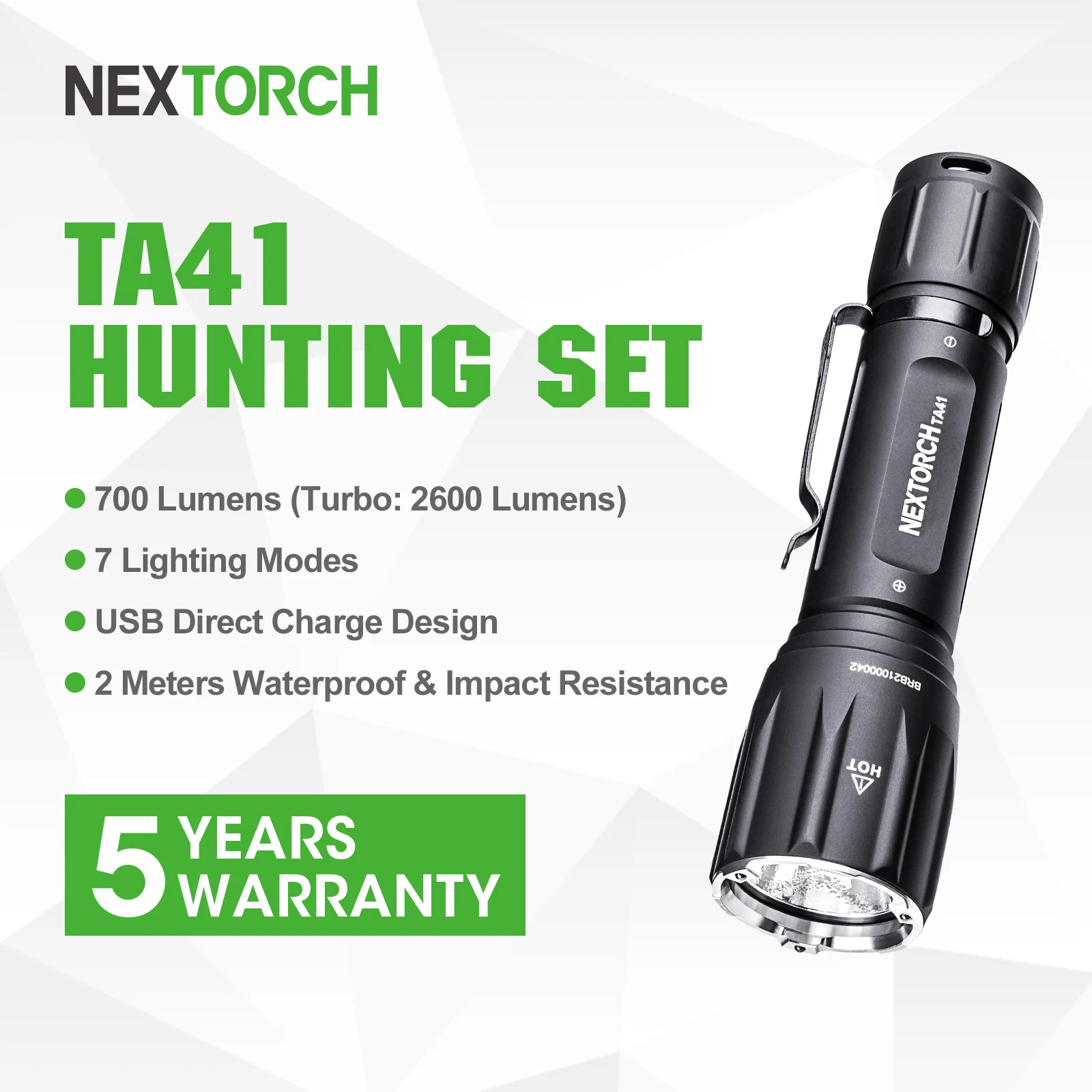 NEXTORCH Tactical Led Flashlight 2600 Lumens High Performance Rechargeable 21700 Battery IPX8 Waterproof 7 Modes TA41 Set