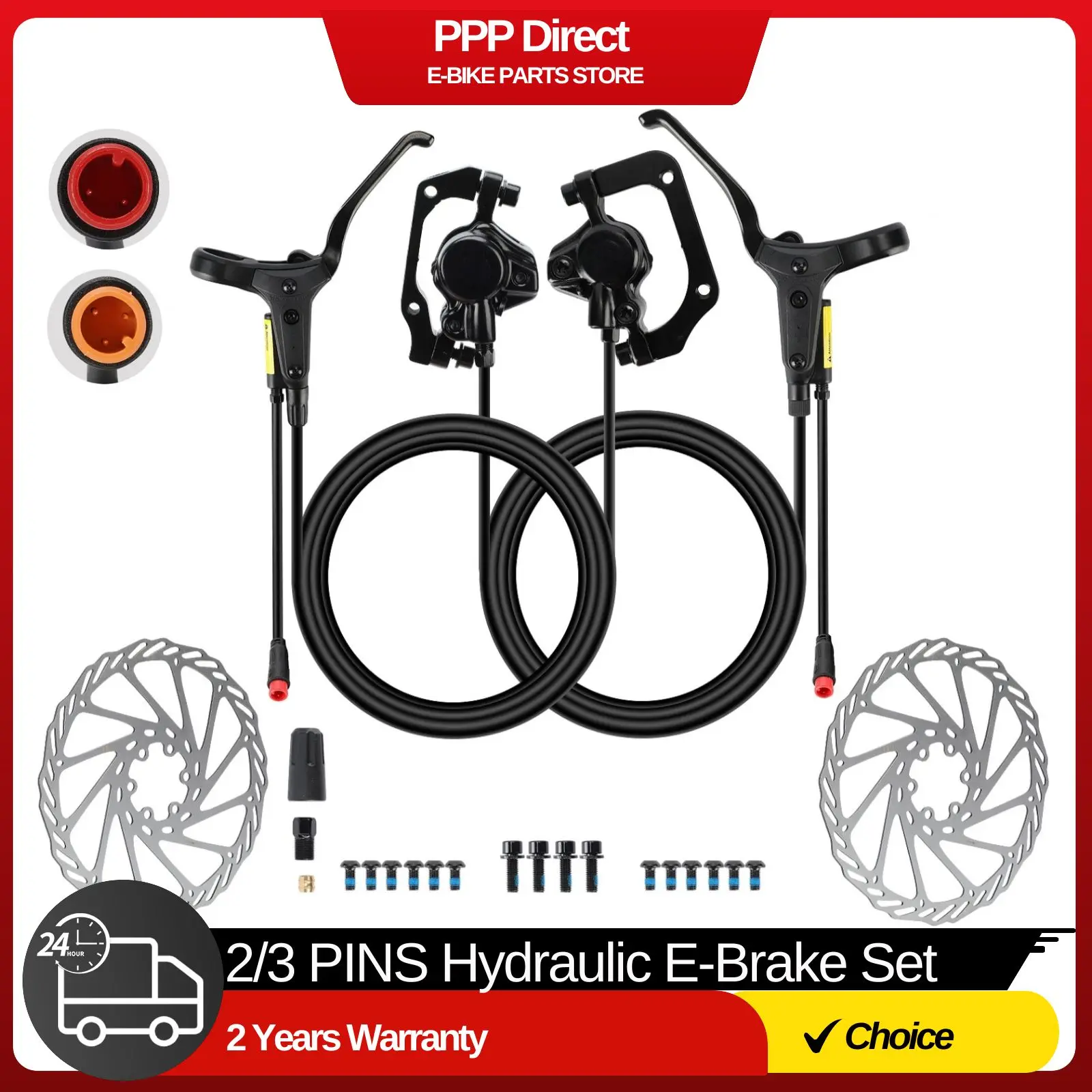 EBike Hydraulic Brake Kit, 2 Piston Disc Brake Lever Set for e-bikes, Bafang, Tongsheng & Conversion Kit, 2pin 3pin optional