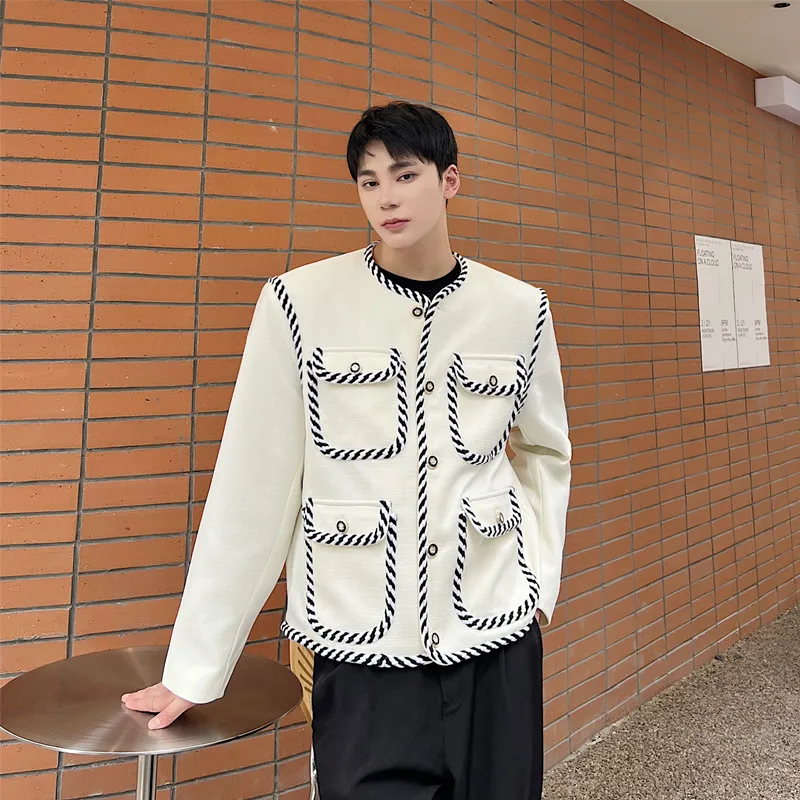 

Молодежный мужской пиджак в стиле французского костюма с круглым воротником, длинными рукавами и одной пуговицей, верхняя одежда