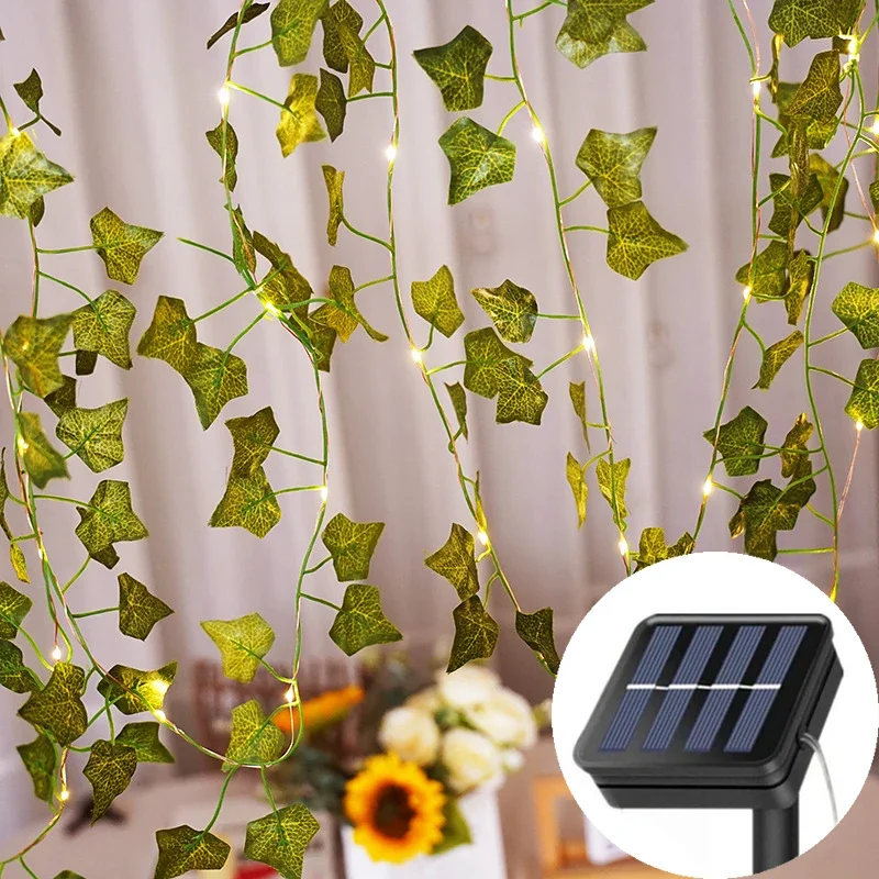 2/5/10 متر LED الشمسية ورقة ضوء سلسلة في الهواء الطلق الجنية مصباح 8 وضع عباد الشمس الاصطناعي لعيد الميلاد الزفاف حديقة سياج الديكور