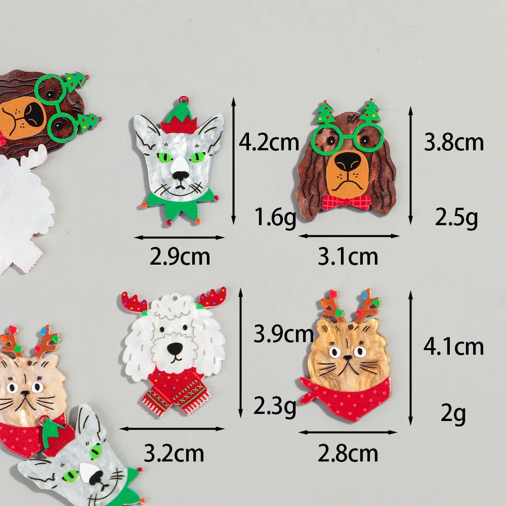 10pcs/lot Christmas Cartoon Animal Acrylic Charms Cute Dog Cat Sheep Pendant for DIY Jewelry Making Earring Keychain Accessories