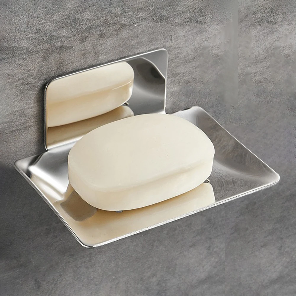 

Stainless Steel Soap Dishes Bathroom Wall Mounted Self-adhesive Soap Holder With Drain Water Hole Bathroom Storage Rack
