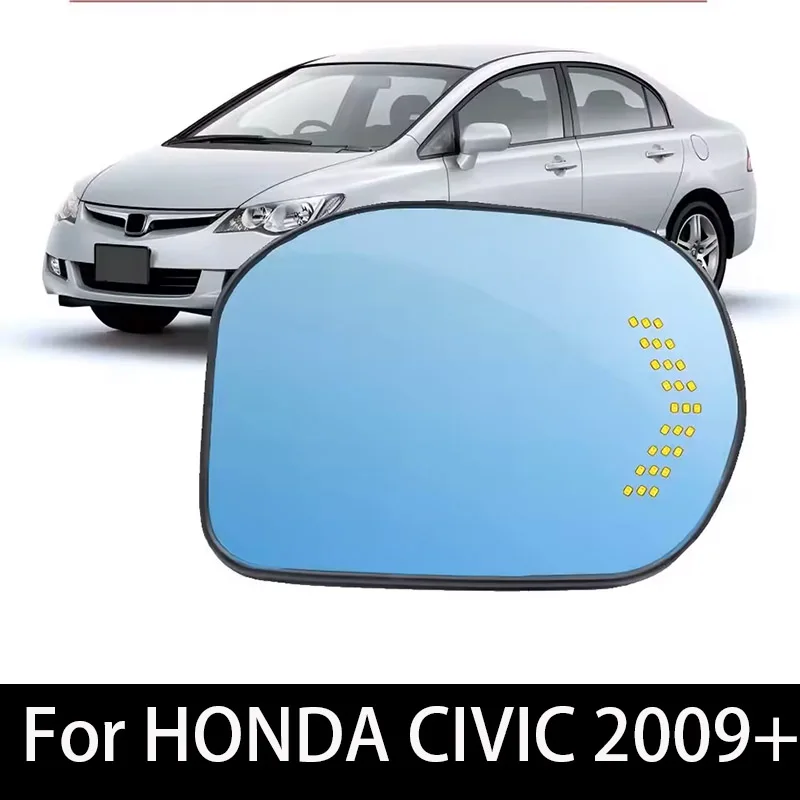 1 Set For HONDA CIVIC 9 2006-2019 Car Rearview Mirror With Turn Signal Light Heating Anti-glare Blue Glass Waterproof IP67