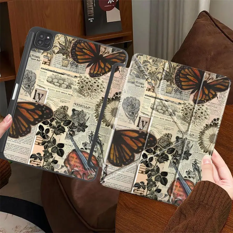 

Holder Cover Tablet Case For iPad Pro 2025 Mini 6 7 Air 4 5 M3 M2 M4 11inch Pro 11th 10th 9th 8th 7th 12.9inch Butterfly Pattern