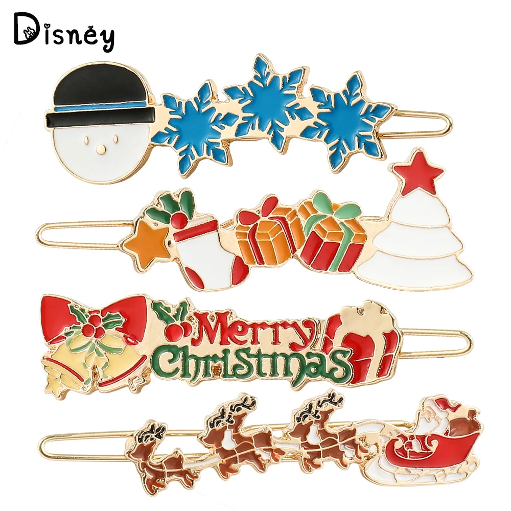 Christmas Sleigh Bell Hairpins Xmas Snowman Sled Badge Enamel Hair Clip Cute Christmas Hair Accessories New Year Jewelry Gifts