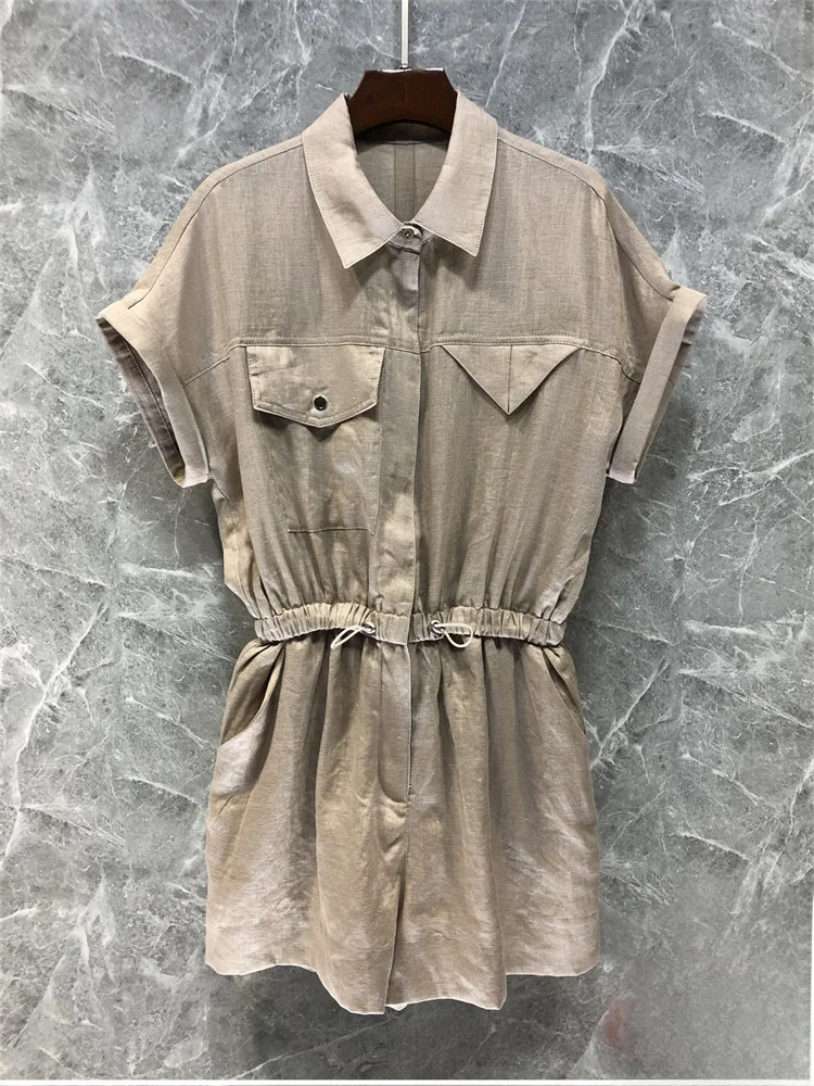 

High Waist Wide Leg Jumpsuit Women's Utili Sle ort Pants Linen Material Comfortable Fit Summer Workwear Faion