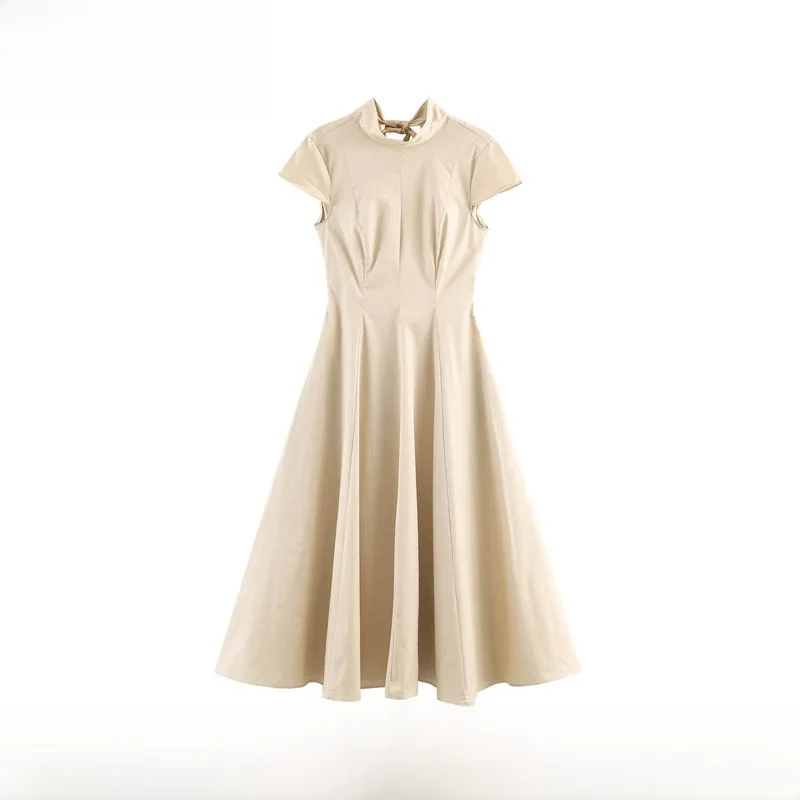 

Fashionable Simple ZR Style Midi Dress Women's New Arrival Spring Summer Polyester Fiber Short Sleeve A-Line Skirt Dress