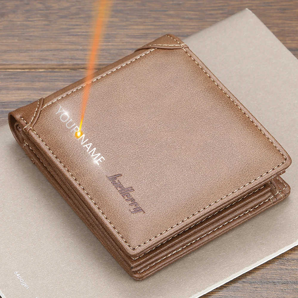 

Baellerry Men Wallets Name Engraving 11 Card Holders Short Desigh Men Leather Purse Solid Coin Pocket High Quality Male Purse