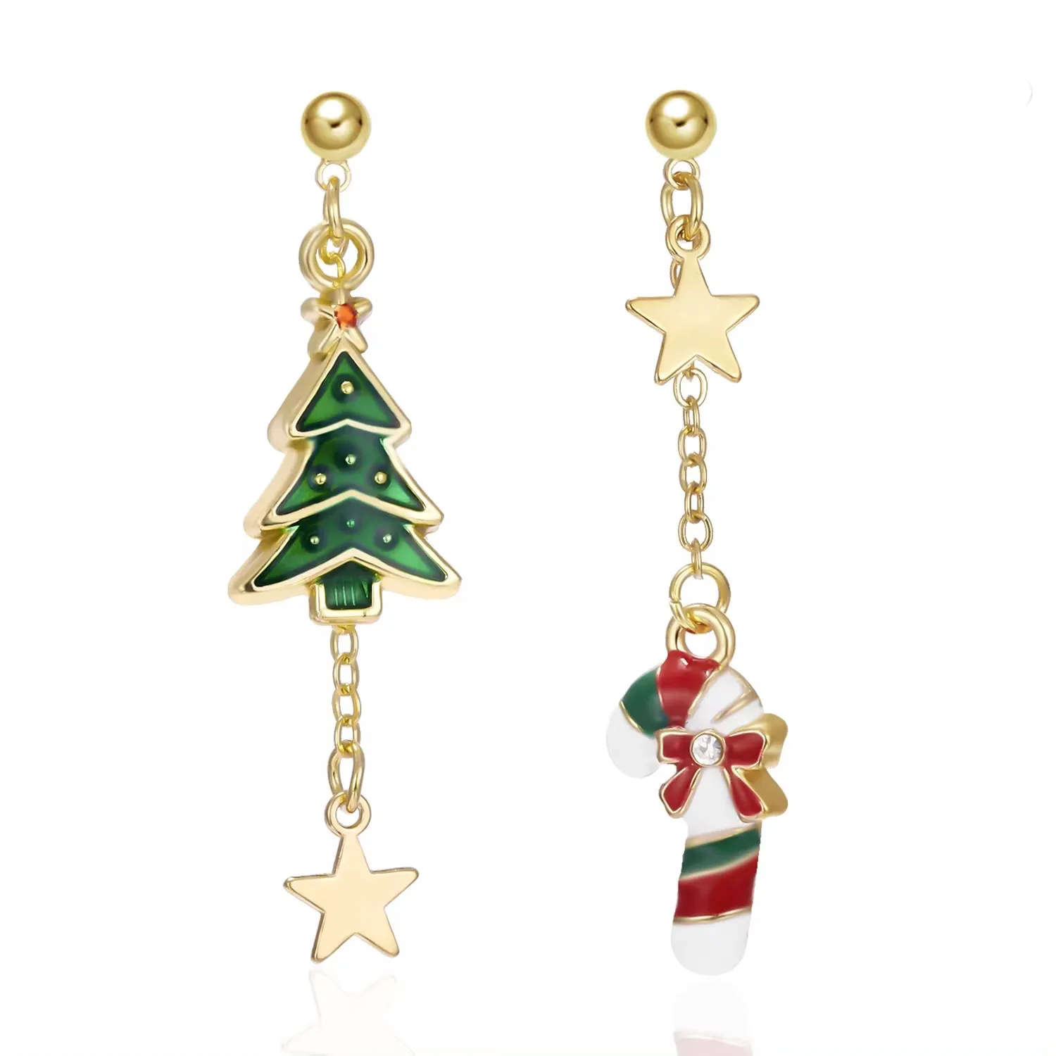 Asymmetric Star Christmas Tree Tassel Drop Earrings for Women Cute Santa Claus Snowman Plush Ball Earring New Year Jewelry Gifts