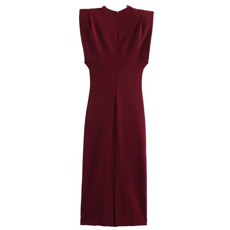 فستان نسائي أحمر من HXAO فساتين صيفية 2025 فساتين حفلات أنيقة فستان سهرة غير رسمي للحفلات الراقصة مكشكش بدون أكمام فستان طويل #3