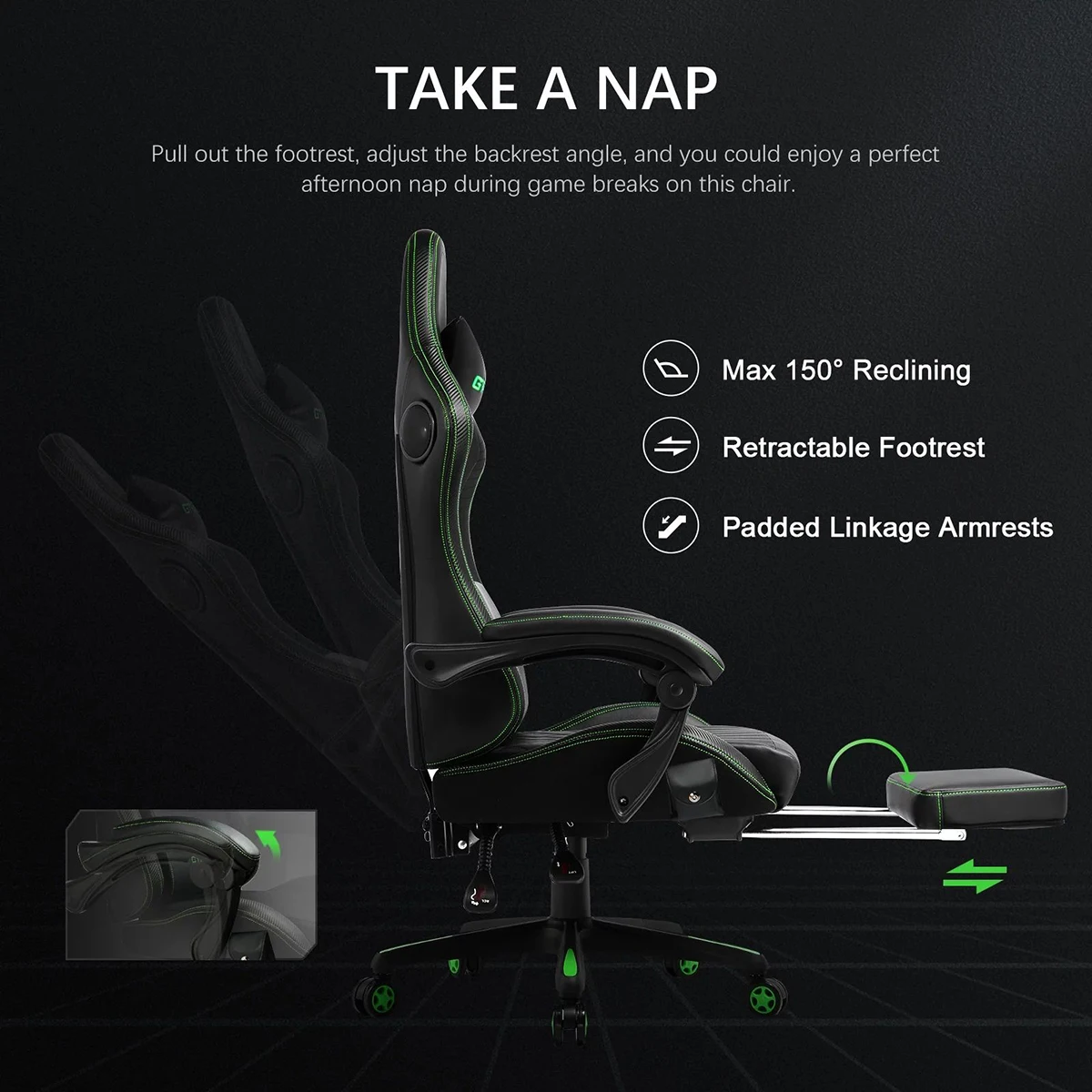 #*PU Leather Ergonomic Racing Gaming Chair with Footrest Built-in Bluetooth Speaker Extendable Home Office E-Sports Scenarios