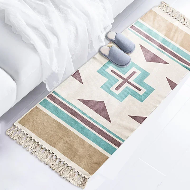 Bohemian Rug Tassel Carpet Cotton Linen Small Fresh Floor Mat Living Room Bedroom Bedside Foot Home Decor Rugs for Bedroom