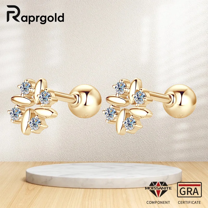 

RAPRGOLD Solid 10K Yellow Gold Round Moissanite Exquisite Screw Piercing Stars Stud Earrings for Women Jewelry Gifts Pendientes
