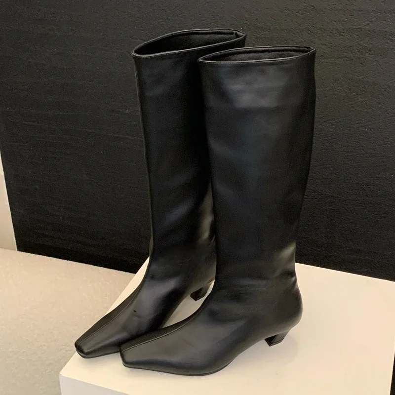 Aneikeh Street Style 2027 Winter Pointed Toe Women Knee-High Boots Fashion Low Heels Shoes Modern Long Botas De Mujer