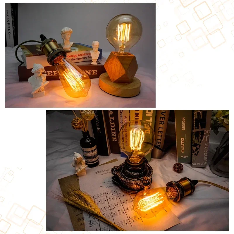 6 Buah/Lot Bohlam Edison Retro C35 T45 ST64 G80 G95 A60 Lampu Filamen 40W E27 Lampu Hias Lampu Pijar Ampul Antik