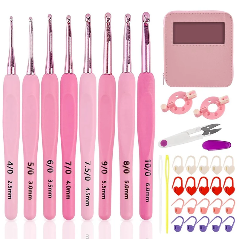 Crochet Hook Set With Case Pink Crochet Set Smooth Knitting Needles Kit Silicone Crochet Hook (2.5Mm-6Mm) Durable Well-Made