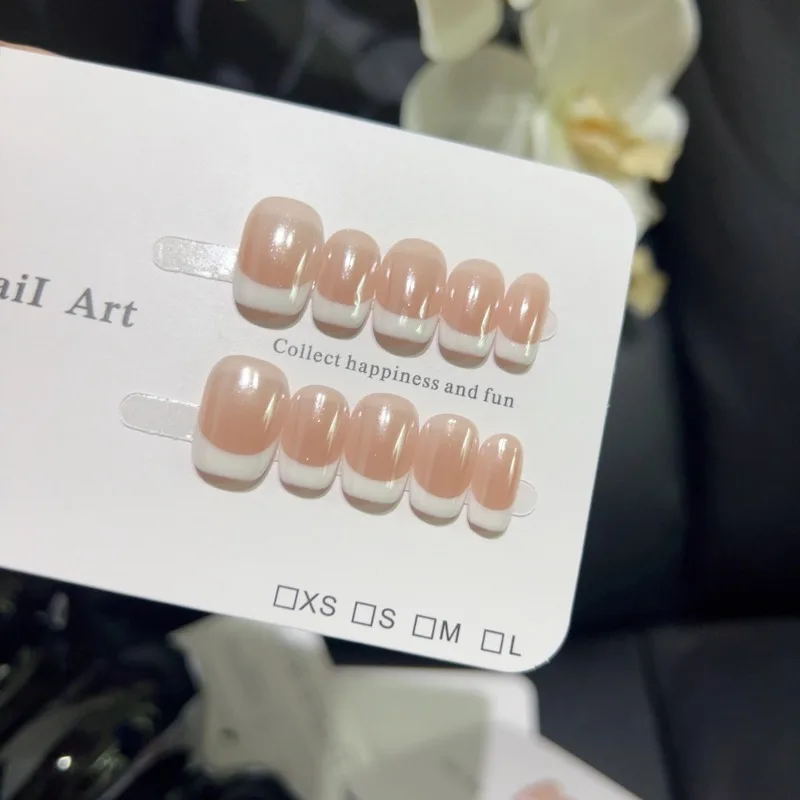 10pcs Handmade False Nails Acrylic Press on French White Nail Tips Nail Art Fake Nail with Sticky Tabs Paste Nails Self-nail - Image 2