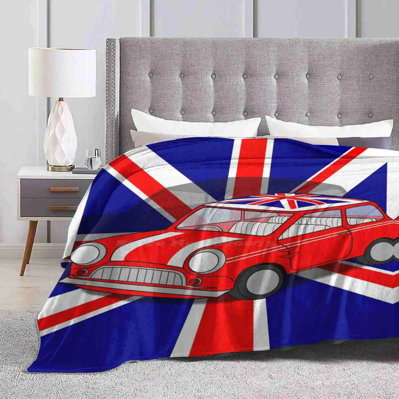 Mini Cooper For Home Sofa Bed Camping Car Plane Travel Portable Blanket Flag Mini Cooper Simple Cars Graphic British Car