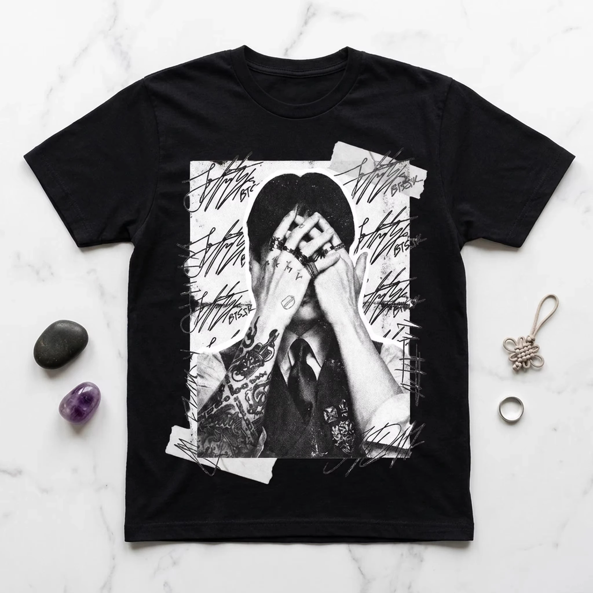Black and White Graphic T-shirt Inspired By Jungkook ARIRANG TOUR 2026 K-pop World Tour Cotton Men's T-shirt Street Wear Y2K