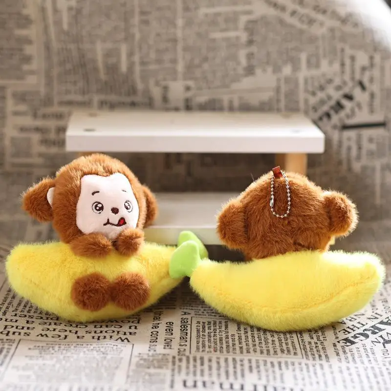 Durable Banana Monkey Keychain, Soft Plush Bag Ornament for Boys