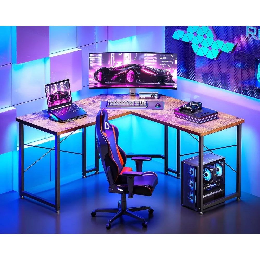 مكتب ألعاب على شكل حرف L مقاس 51 بوصة، محطة عمل متينة لطاولة الزاوية للمكتب المنزلي، الكتابة، الألعاب، مكتب كمبيوتر لـ Sma