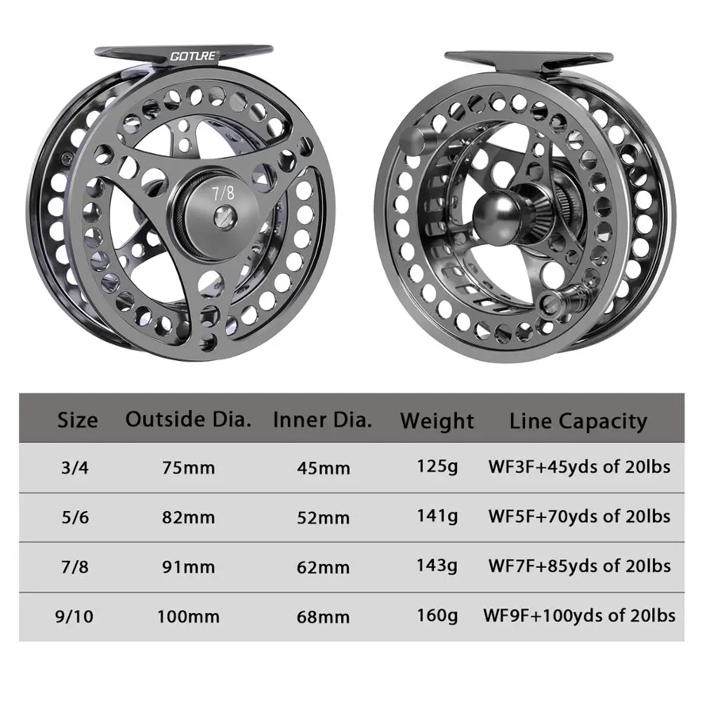 Goture 3/4 5/6 7/8 9/10 WT Fly Fishing Reels CNC-machined Large Arbor Fly Reel 2+1BB 1:1 For Trout Pike Carp Fishing Accessories