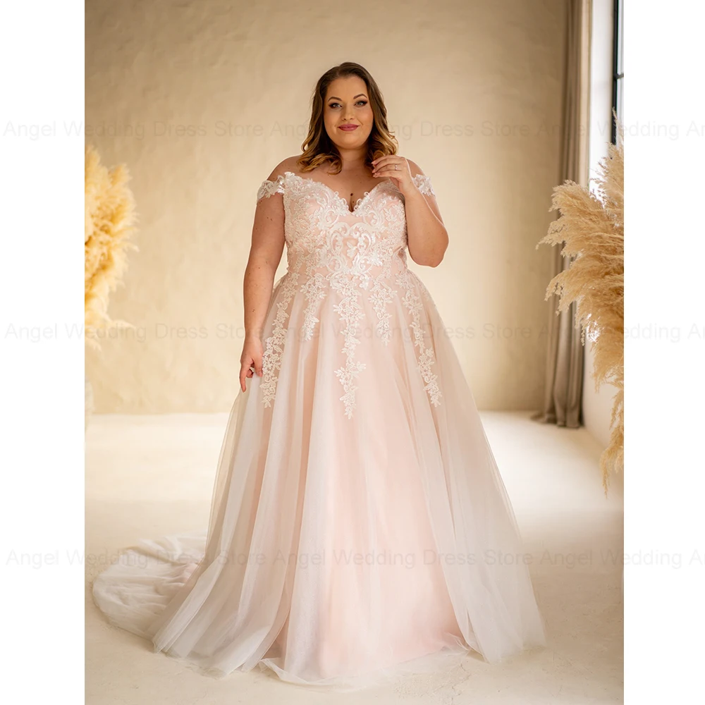 ANGEL-Vestido de Novia largo de talla grande para mujer, traje de tul con corte en A y hombros descubiertos, vestidos de Novia exquisitos, novedad de 2025