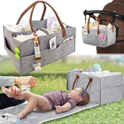 Baby Felt Storage Nursery Organizer Basket Infant Diaper Bag with Handle Caddy Changing Nappy Kids Storage Carrier Large Pocket