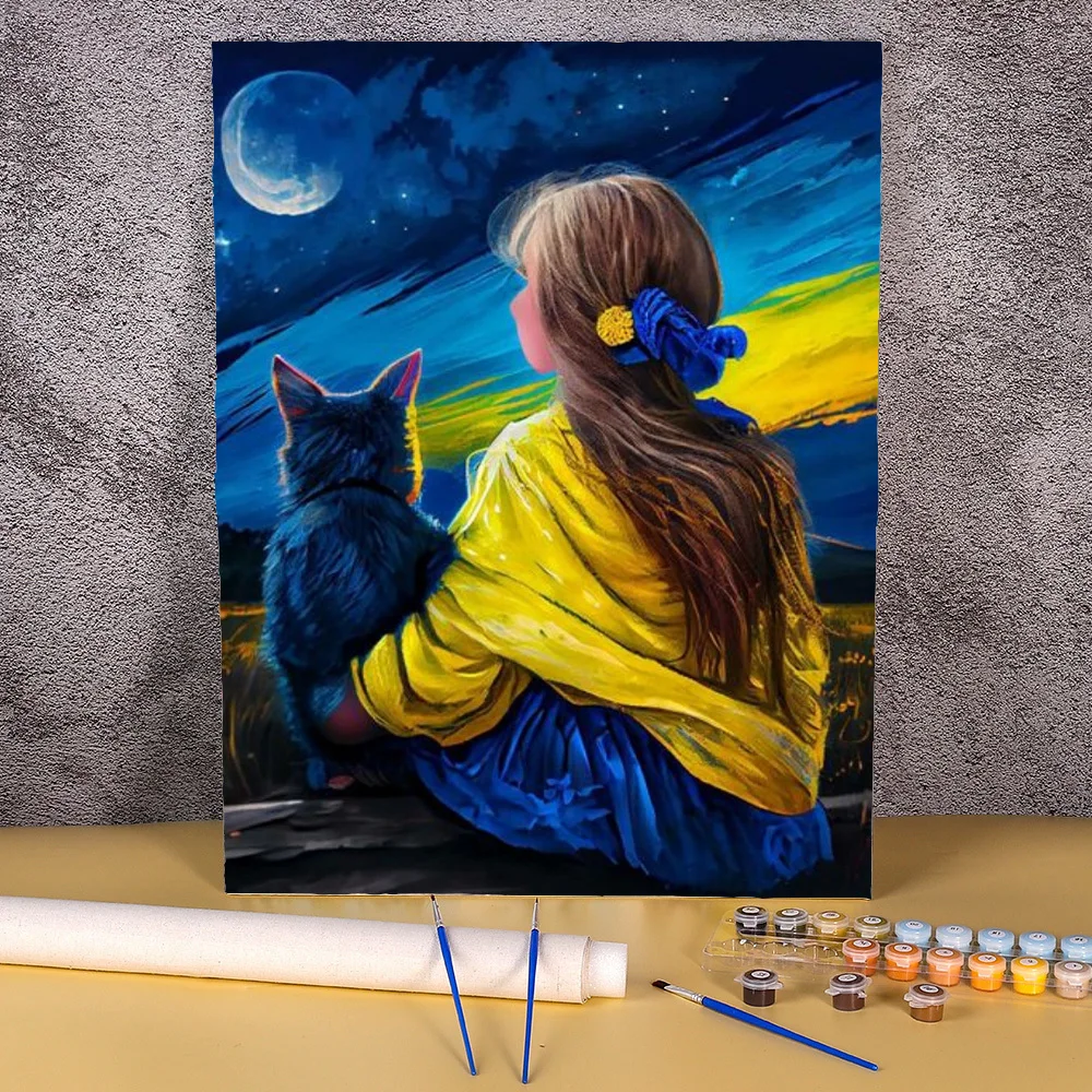 

Ukraine Diy Painting By Numbers Adults Kids Cat And Girl Picture Coloring By Numbers 50x70cm Handicrafts For Personalized Gift