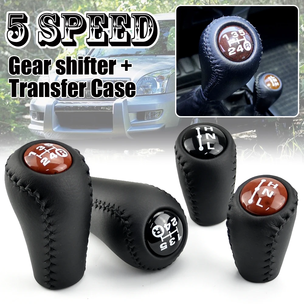 ABS+Leather Car Styling 5 Speed Manual Transmission+Transfer Gear Shift Knob For Toyota Prado LC120 Land Cruiser Prado 03-09